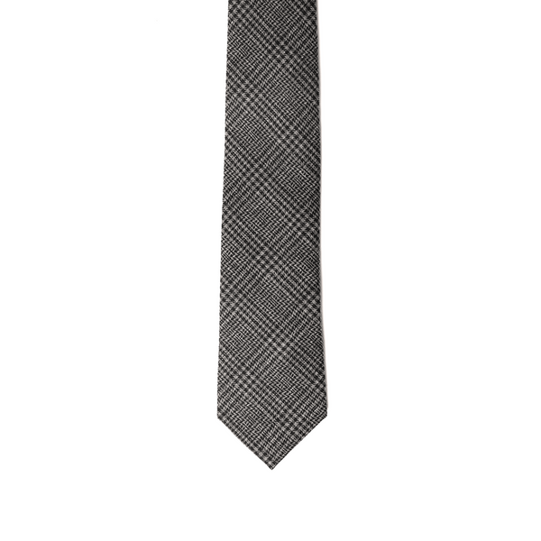 Prince-Of-Wales Cotton & Linen Mix Necktie - Charcoal Grey