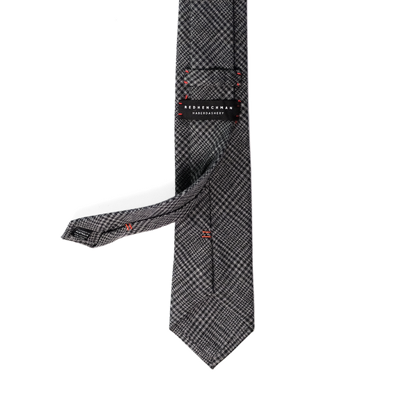 Prince-Of-Wales Cotton & Linen Mix Necktie - Charcoal Grey