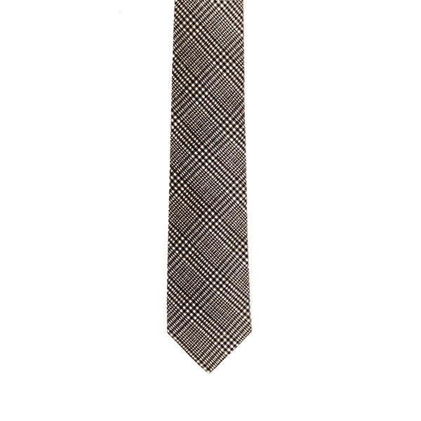 Prince-Of-Wales Cotton & Linen Mix Necktie - Brown