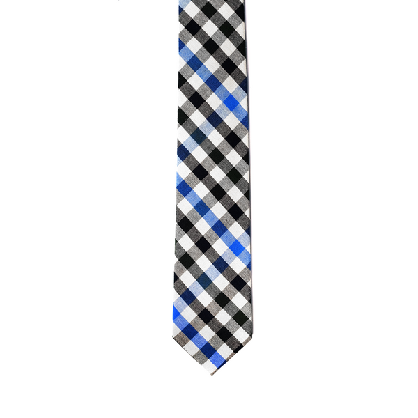 Checkered Cotton Necktie - Black & Blue