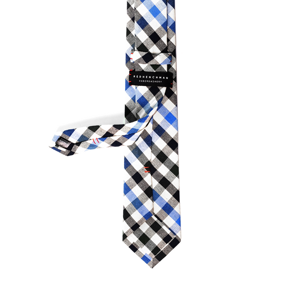 Checkered Cotton Necktie - Black & Blue
