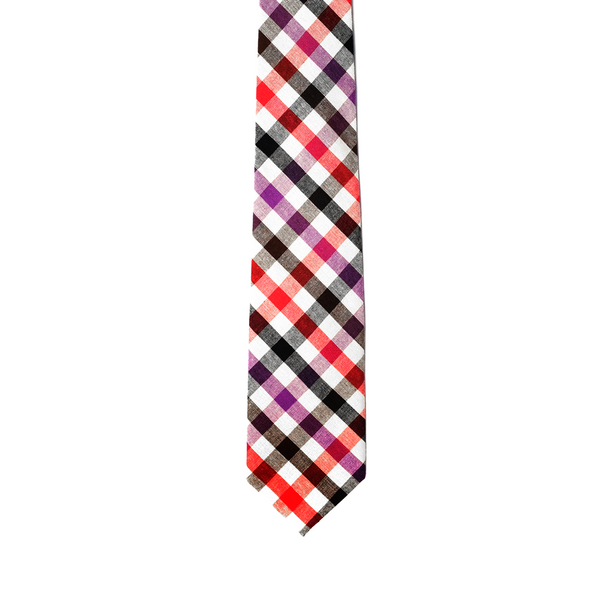 Checkered Cotton Necktie - Purple & Red