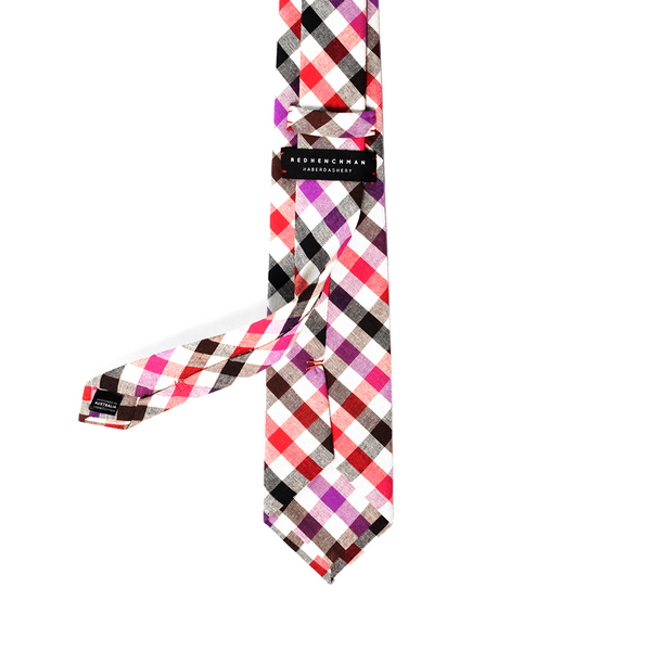 Checkered Cotton Necktie - Purple & Red