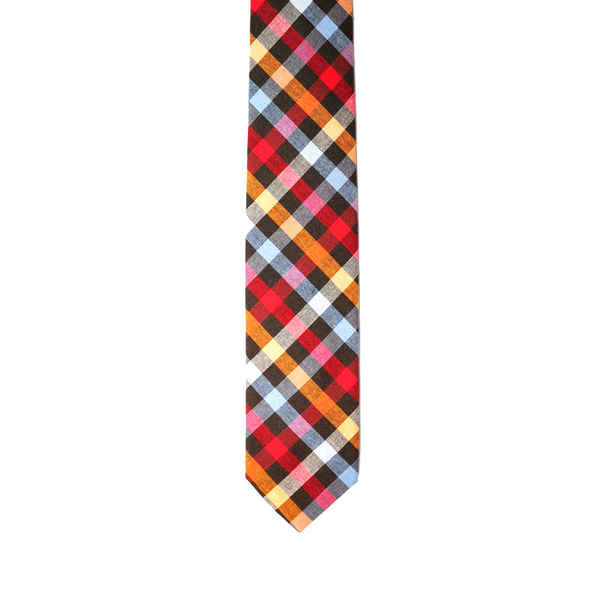 Checkered Cotton Necktie - Orange & Red