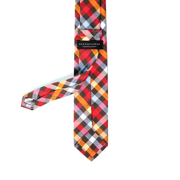 Checkered Cotton Necktie - Orange & Red