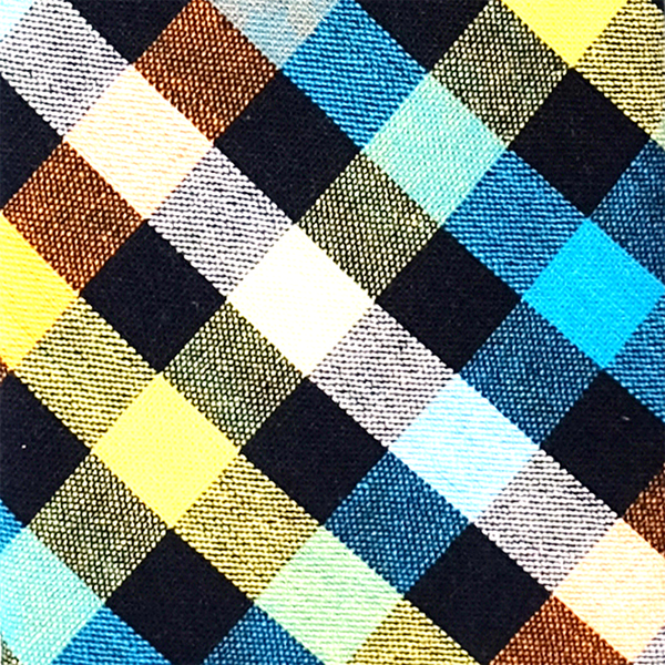 Checkered Cotton Necktie - Cyan & Yellow