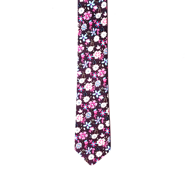 Calico Floral Cotton Necktie - Grey