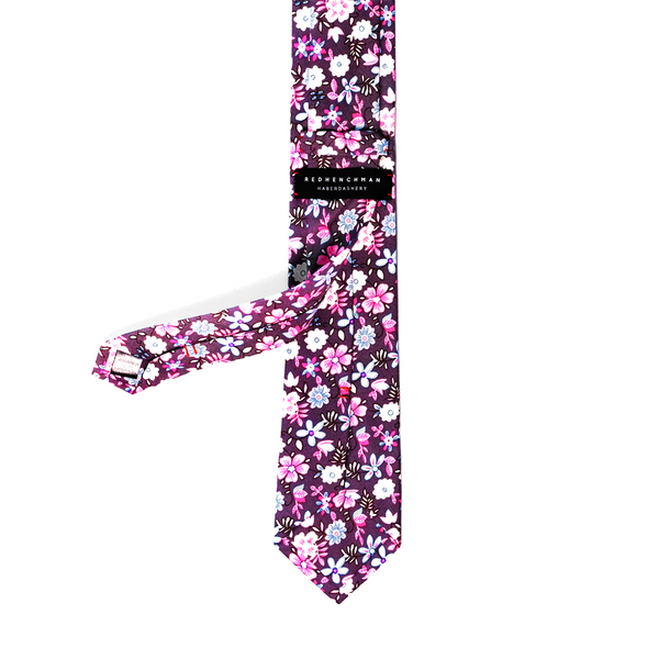 Calico Floral Cotton Necktie - Grey