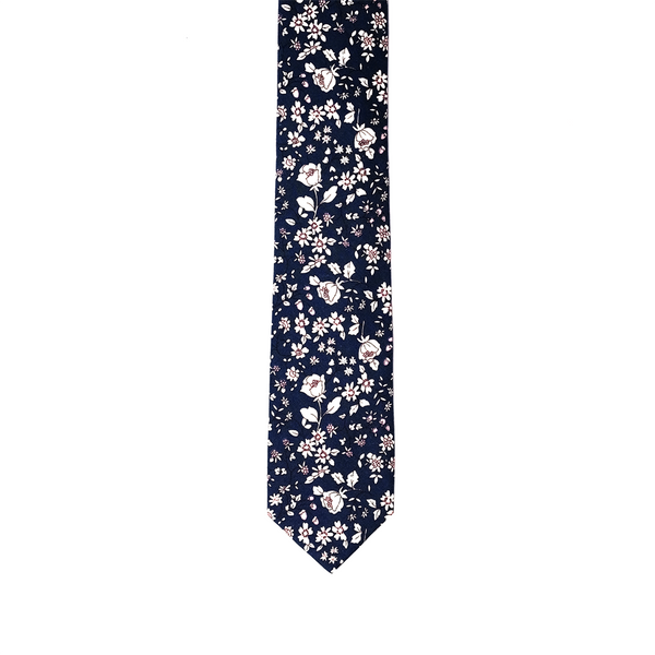 Calico Floral Cotton Necktie - Navy Blue