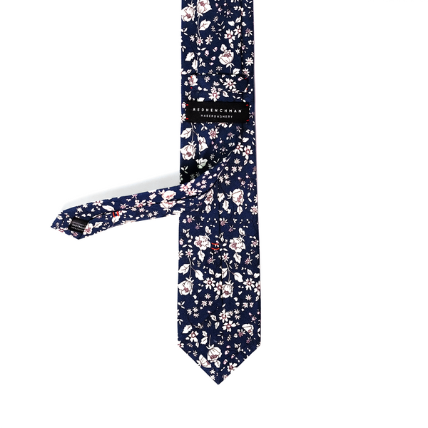 Calico Floral Cotton Necktie - Navy Blue
