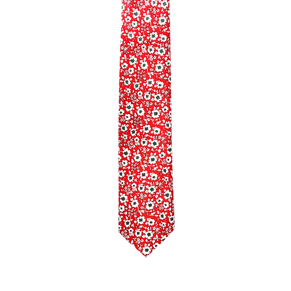 Calico Floral Cotton Necktie - Red