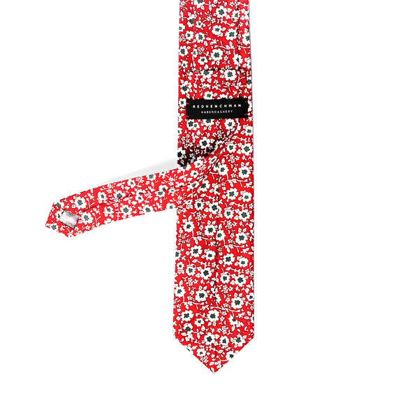 Calico Floral Cotton Necktie - Red