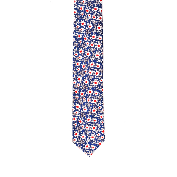 Calico Floral Cotton Necktie - Blue