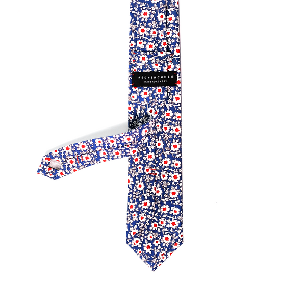 Calico Floral Cotton Necktie - Blue