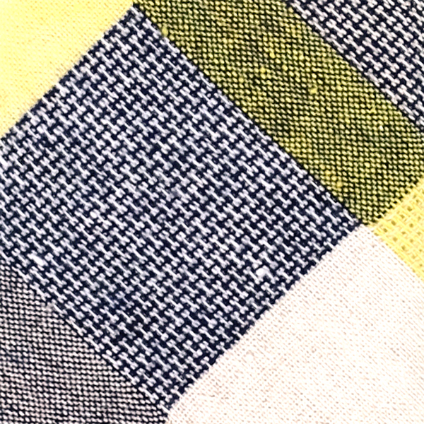 Bold Checkered Cotton & Linen Mix Necktie - Navy & Yellow