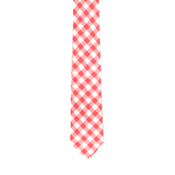 Checkered Cotton & Linen Mix Necktie - Pink