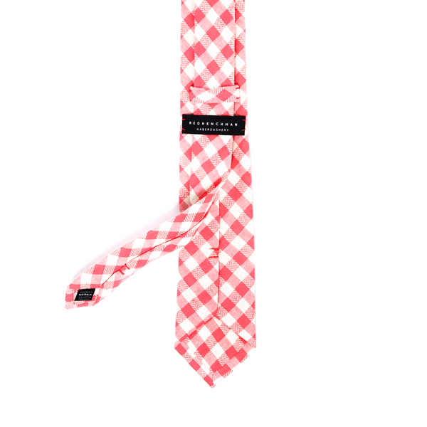 Checkered Cotton & Linen Mix Necktie - Pink