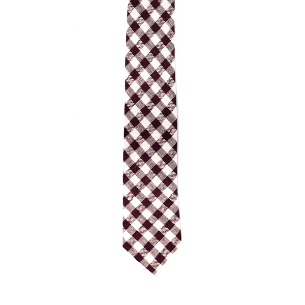 Checkered Cotton & Linen Mix Necktie - Brown