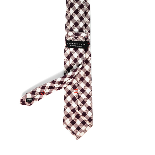 Checkered Cotton & Linen Mix Necktie - Brown