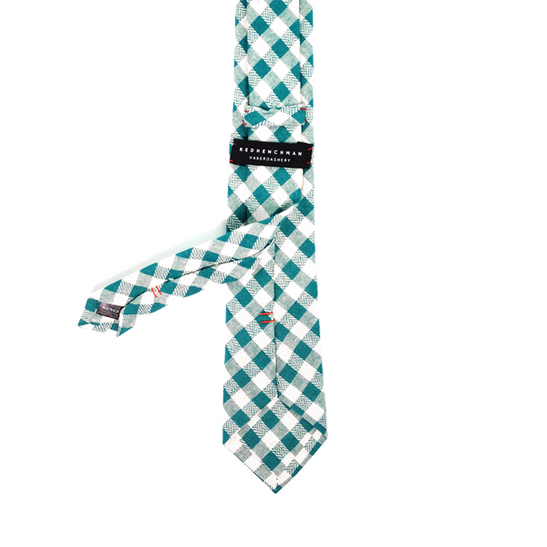 Checkered Cotton & Linen Mix Necktie - Green