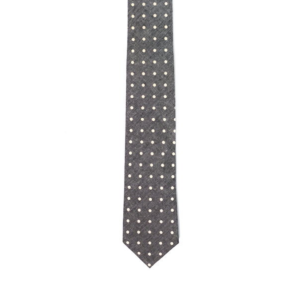 Chambray Polka Dot Necktie - Charcoal Grey