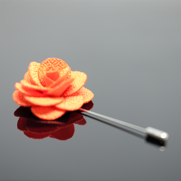 Lapel Pin Rose Boutonniere - Apricot Orange