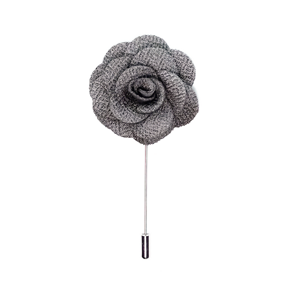 Lapel Pin Rose Boutonniere - Pewter Grey