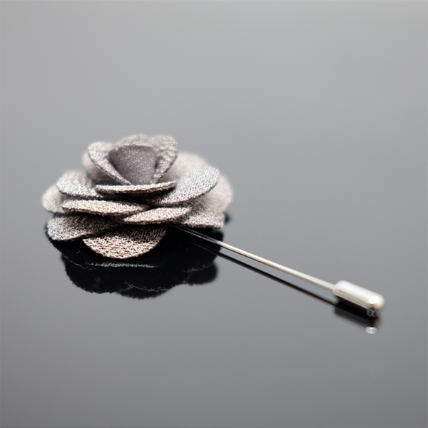 Lapel Pin Rose Boutonniere - Pewter Grey