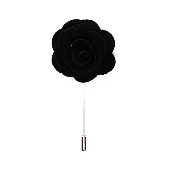 Lapel Pin Rose Boutonniere  - Black