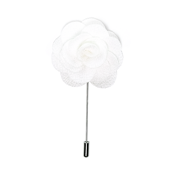 Lapel Pin Rose Boutonniere - White