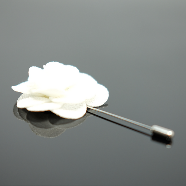 Lapel Pin Rose Boutonniere - White