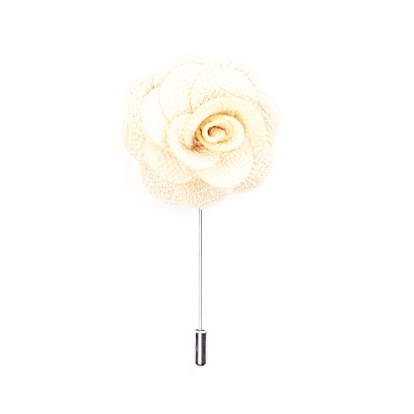 Lapel Pin Rose Boutonniere - Eggshell White