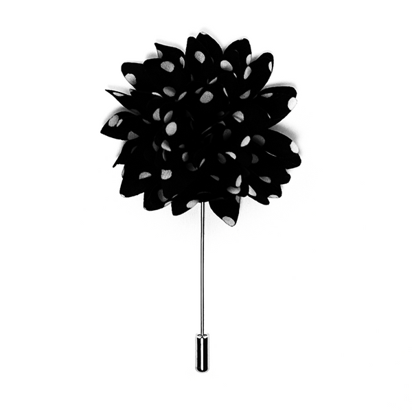 Lapel Pin Dahlia Boutonniere Polka Dot - Black