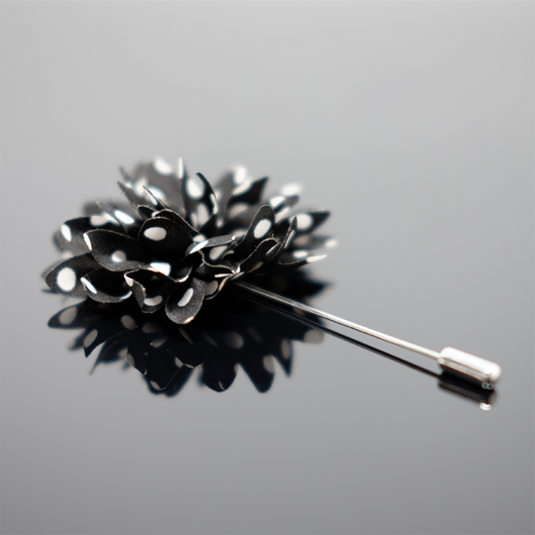 Lapel Pin Dahlia Boutonniere Polka Dot - Black