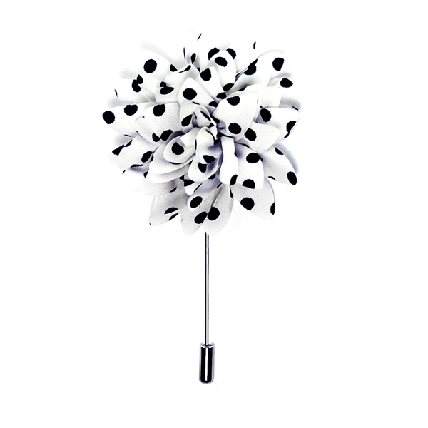 Lapel Pin Dahlia Boutonniere Polka Dot - White