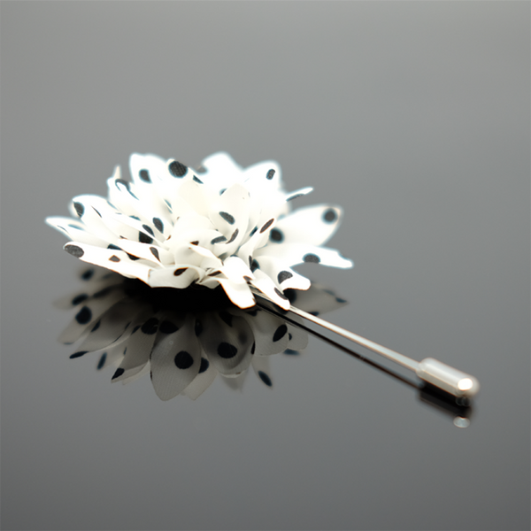 Lapel Pin Dahlia Boutonniere Polka Dot - White