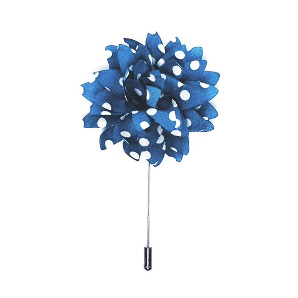 Lapel Pin Dahlia Boutonniere Polka Dot - Harbor Blue