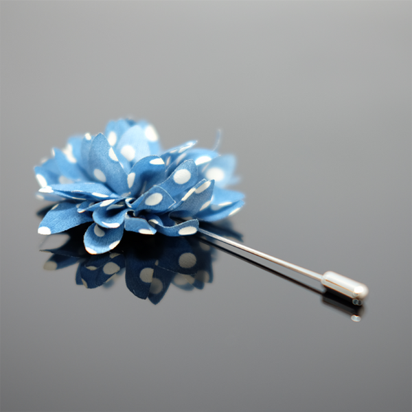 Lapel Pin Dahlia Boutonniere Polka Dot - Harbor Blue