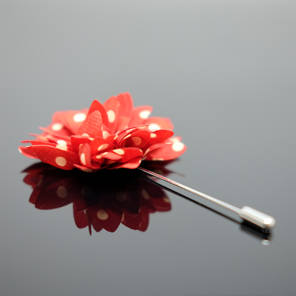 Lapel Pin Dahlia Boutonniere Polka Dot - Red