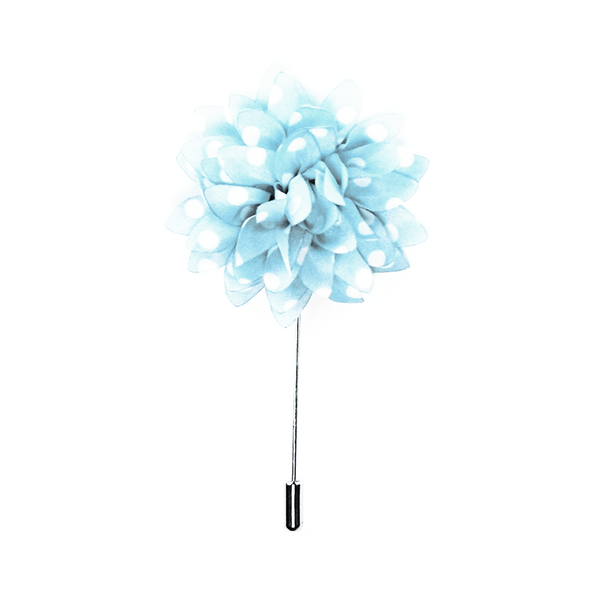 Lapel Pin Dahlia Boutonniere Polka Dot - Sky Blue