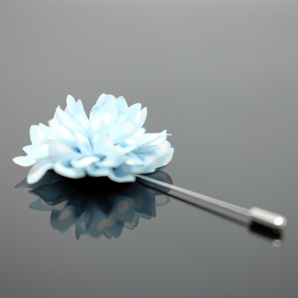 Lapel Pin Dahlia Boutonniere Polka Dot - Sky Blue