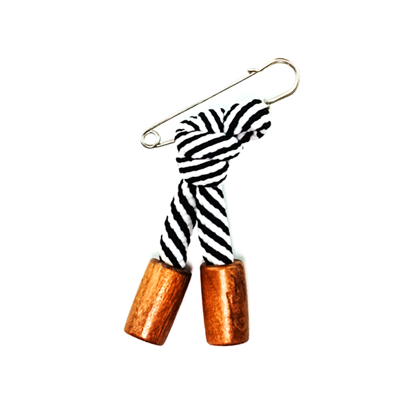 Lapel Pin Knotted Tassel - Black Stripes