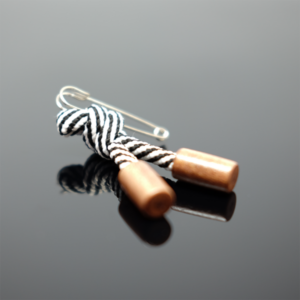 Lapel Pin Knotted Tassel - Black Stripes