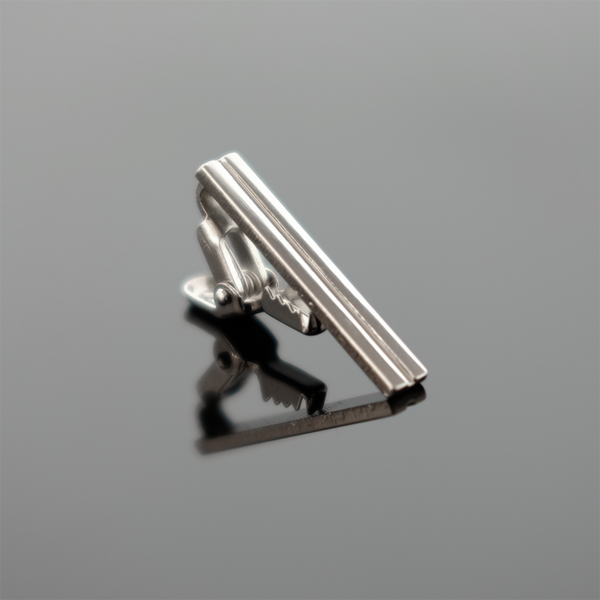 Tie Bar Short Striped Style - Polished Silver