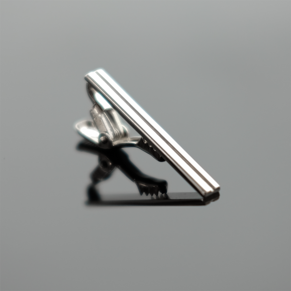Tie Bar Striped Style - Polished Silver