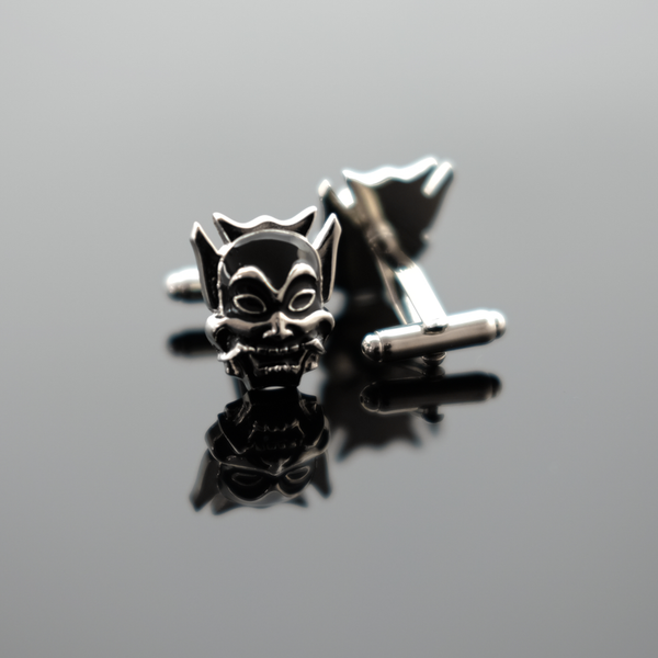 Oni Mask Cufflink - Polished Silver & Enamel