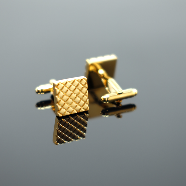 Cross-Hatch Cufflink - Polished Gold
