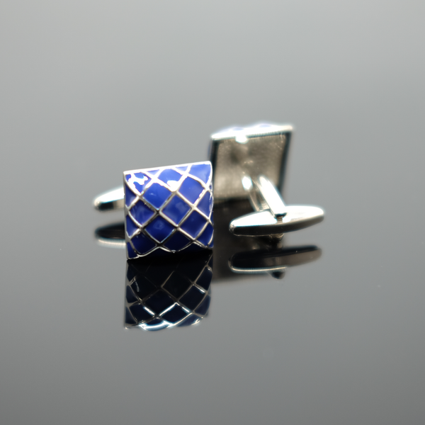 Cross-Hatch Enamel Cufflink - Polished Blue