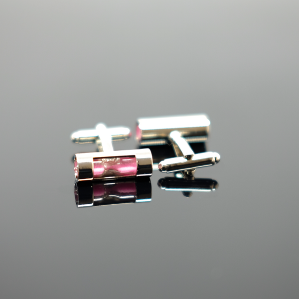 Hourglass Cufflink - Polished Silver & Pink
