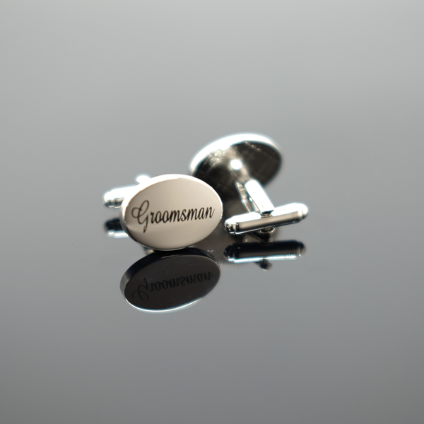 Groomsman Oval Cufflink - Brushed Silver